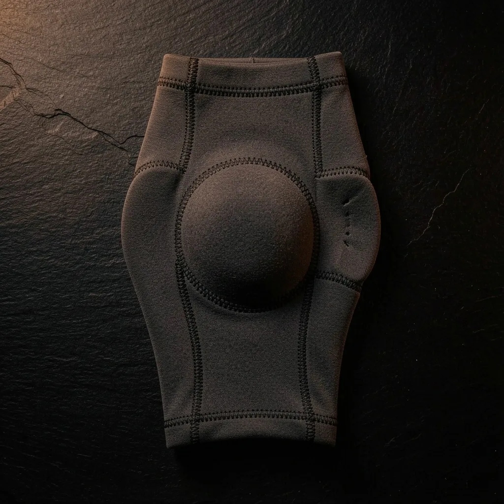 Knee support sleeve product photograph on dark surface